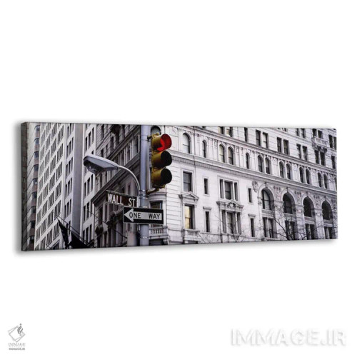 تابلو Wall Street, New York City, New York, USA,چراغ راهنمایی، وال استریت، نیویورک سیتی، نیویورک، آمریکا اثر پانورامیک ایمجز (استودیو عکاسی عریض) - نمای پرسپکتیو محصول