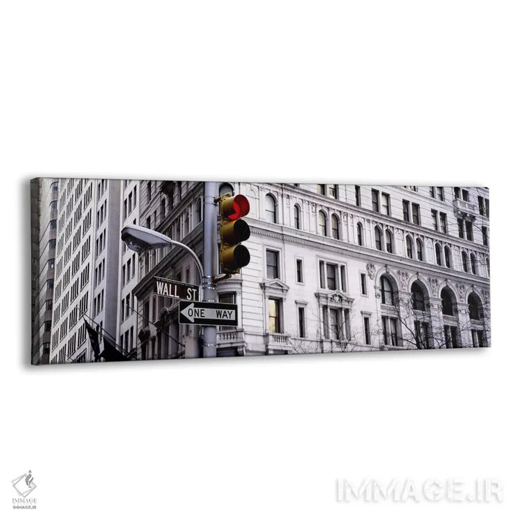 تابلو Wall Street, New York City, New York, USA,چراغ راهنمایی، وال استریت، نیویورک سیتی، نیویورک، آمریکا اثر پانورامیک ایمجز (استودیو عکاسی عریض) - نمای پرسپکتیو محصول