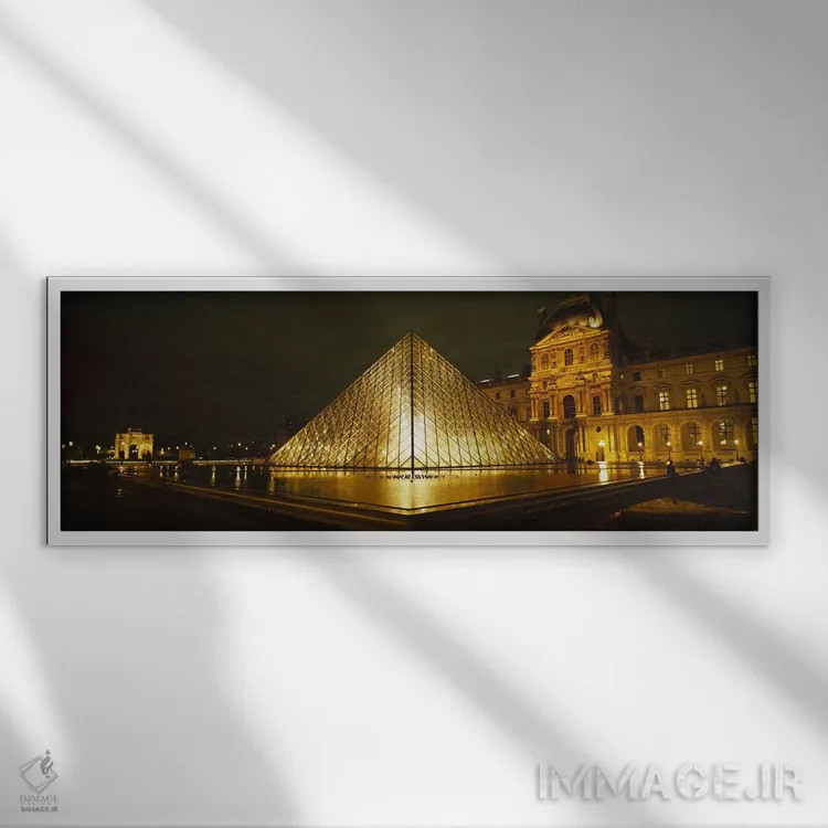 تابلو Paris, France,موزه لوور روشن در شب، پاریس، فرانسه اثر پانورامیک ایمجز (استودیو عکاسی عریض) - نمای قابدار سفید