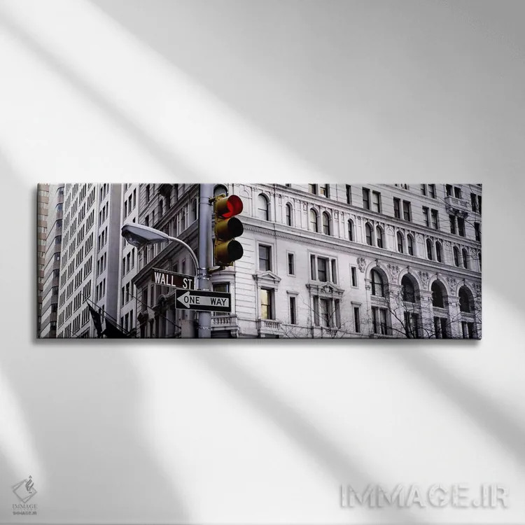 تابلو Wall Street, New York City, New York, USA,چراغ راهنمایی، وال استریت، نیویورک سیتی، نیویورک، آمریکا اثر پانورامیک ایمجز (استودیو عکاسی عریض) - نمای روبهرو روی دیوار