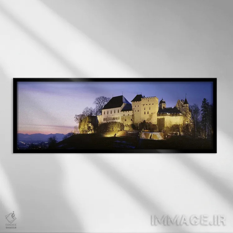 تابلو Lenzburg, Aargau, Switzerland,قلعه لنزبورگ در شب، آارگو، سوئیس اثر پانورامیک ایمجز (استودیو عکاسی عریض) - نمای قابدار مشکی