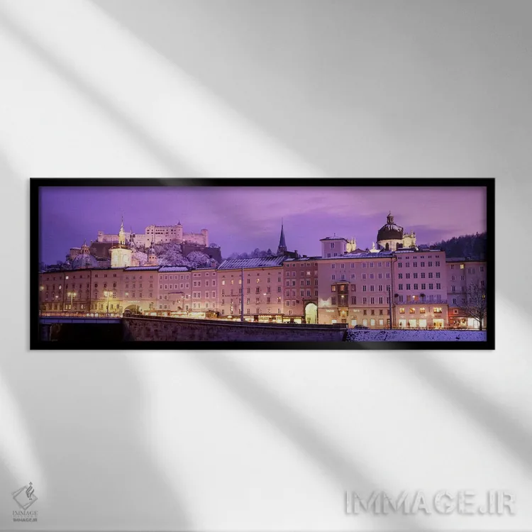 تابلو شب، سالزبورگ، اتریش اثر پانورامیک ایمجز (استودیو عکاسی عریض) - نمای قابدار مشکی