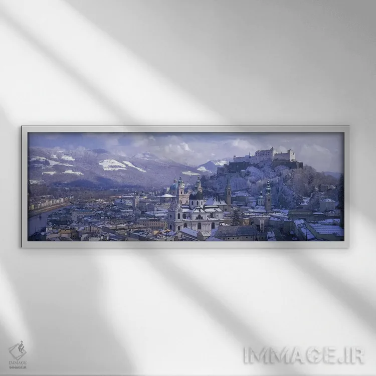تابلو Salzburg, Austria,چشمانداز زمستانی از بخش آلتشتات (شهر قدیمی)، سالزبورگ، اتریش اثر پانورامیک ایمجز (استودیو عکاسی عریض) - نمای قابدار سفید