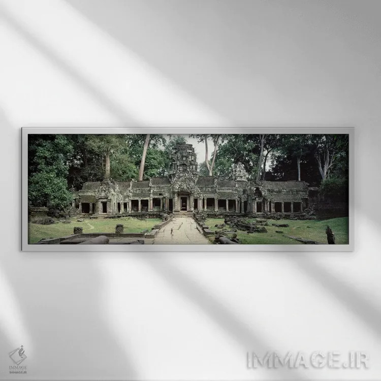 تابلو Preah Khan, Angkor Wat, Cambodia,نمای بیرونی پریه خان، انگکور وات، کامبوج اثر پانورامیک ایمجز (استودیو عکاسی عریض) - نمای قابدار سفید