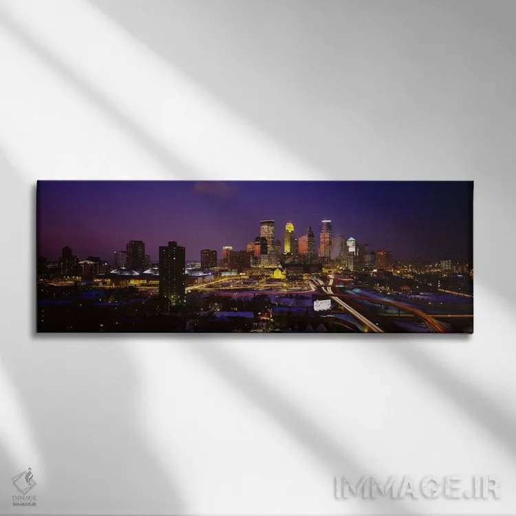 تابلو Minnesota, USA,آسمانخراشهای روشن در گرگومیش، مینیاپولیس، مینهسوتا، آمریکا اثر پانورامیک ایمجز (استودیو عکاسی عریض) - نمای روبهرو روی دیوار