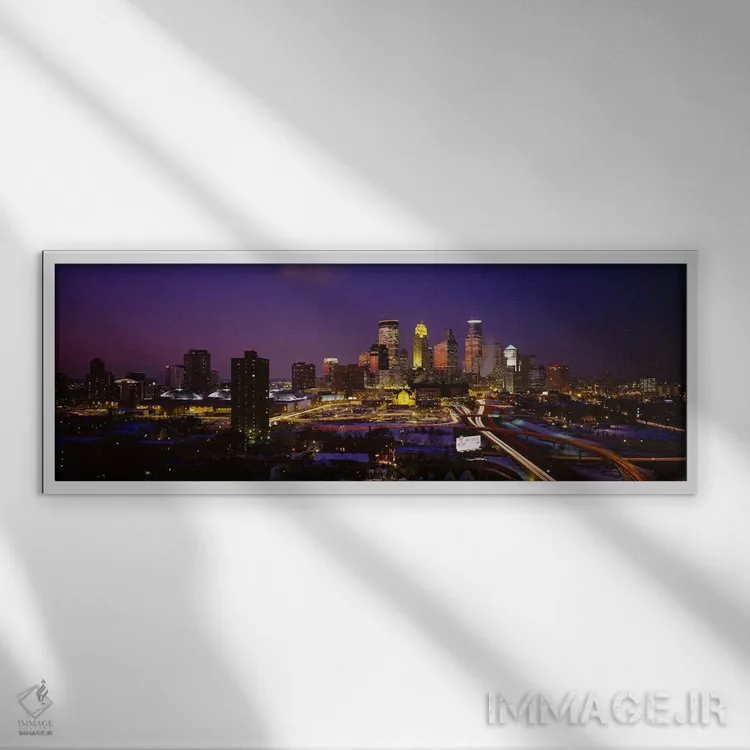 تابلو Minnesota, USA,آسمانخراشهای روشن در گرگومیش، مینیاپولیس، مینهسوتا، آمریکا اثر پانورامیک ایمجز (استودیو عکاسی عریض) - نمای قابدار سفید