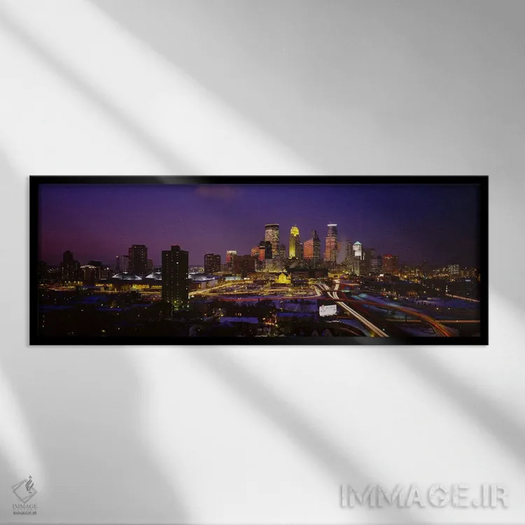 تابلو Minnesota, USA,آسمانخراشهای روشن در گرگومیش، مینیاپولیس، مینهسوتا، آمریکا اثر پانورامیک ایمجز (استودیو عکاسی عریض) - نمای قابدار مشکی