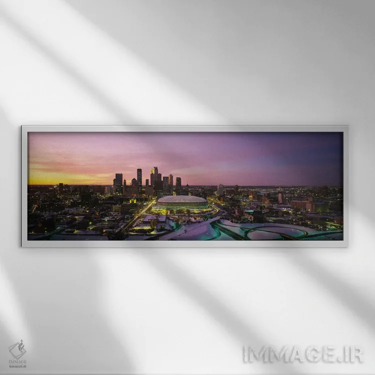 تابلو Minnesota, USA,آسمانخراشهای روشن در غروب، مینیاپولیس، مینهسوتا، آمریکا اثر پانورامیک ایمجز (استودیو عکاسی عریض) - نمای قابدار سفید