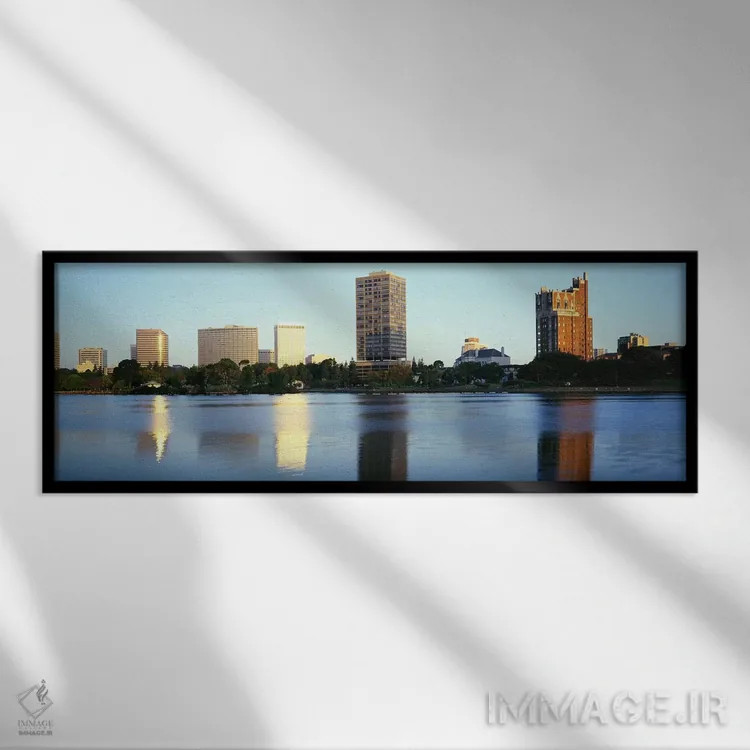 تابلو Lake Merritt, Oakland, California, USA,انعکاس آسمانخراشها در دریاچه، دریاچه مریت، اوکلند، کالیفرنیا، آمریکا اثر پانورامیک ایمجز (استودیو عکاسی عریض) - نمای قابدار مشکی