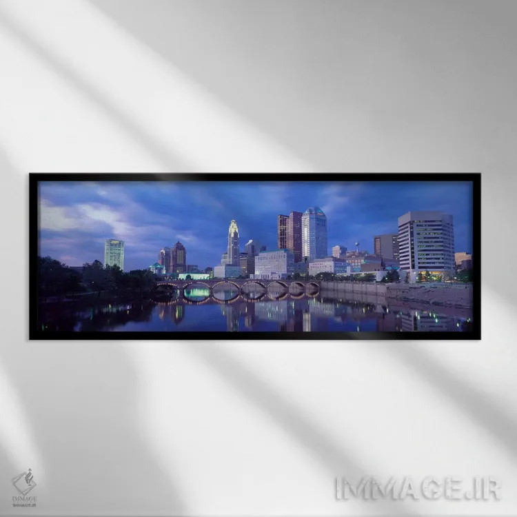 تابلو Ohio, Columbus, Scioto River,آمریکا، اوهایو، کلمبوس، رود سایوتو اثر پانورامیک ایمجز (استودیو عکاسی عریض) - نمای قابدار مشکی