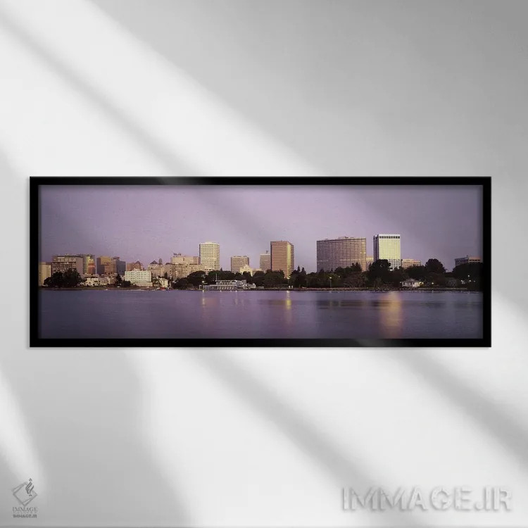 تابلو Lake Merritt, Oakland, California, USA,انعکاس آسمانخراشها در دریاچه، دریاچه مریت، اوکلند، کالیفرنیا، آمریکا اثر پانورامیک ایمجز (استودیو عکاسی عریض) - نمای قابدار مشکی