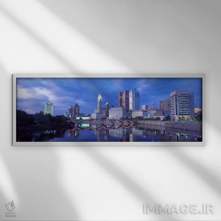 تابلو Ohio, Columbus, Scioto River,آمریکا، اوهایو، کلمبوس، رود سایوتو اثر پانورامیک ایمجز (استودیو عکاسی عریض) - نمای قابدار سفید