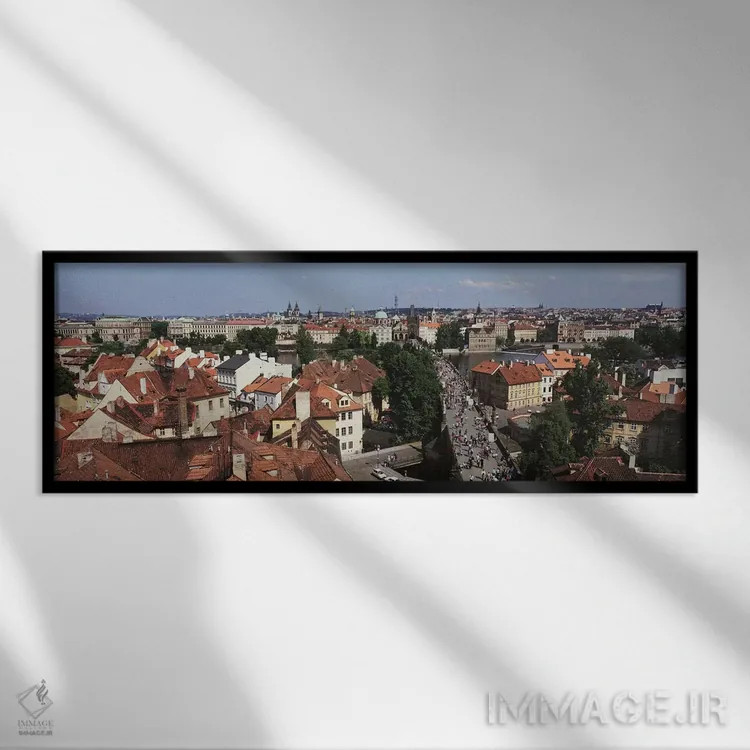 تابلو پل چارلز، پراگ، چکسلواکی (تاریخی) اثر پانورامیک ایمجز (استودیو عکاسی عریض) - نمای قابدار مشکی