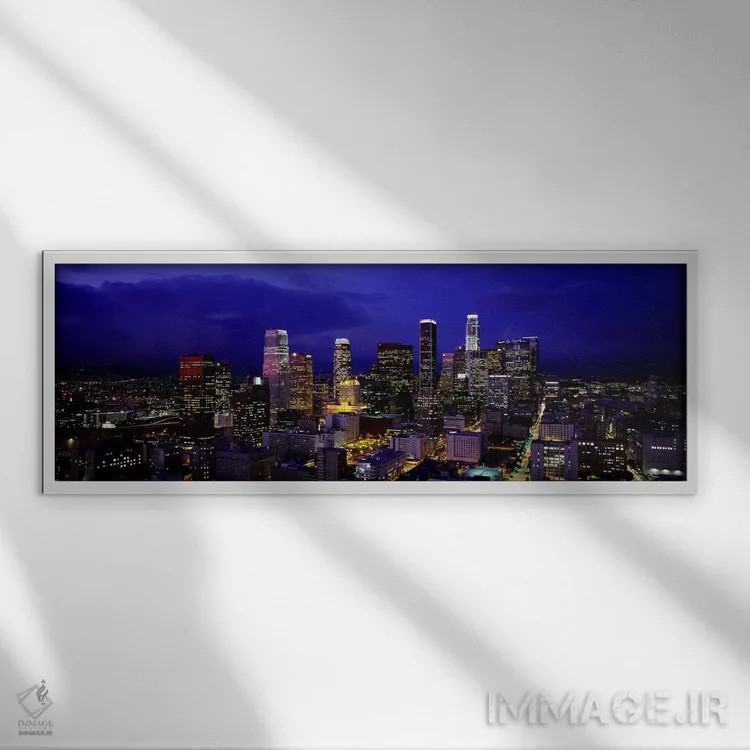 تابلو California, USA,آسمانخراشهای روشن در شب، لسآنجلس، کالیفرنیا، آمریکا اثر پانورامیک ایمجز (استودیو عکاسی عریض) - نمای قابدار سفید