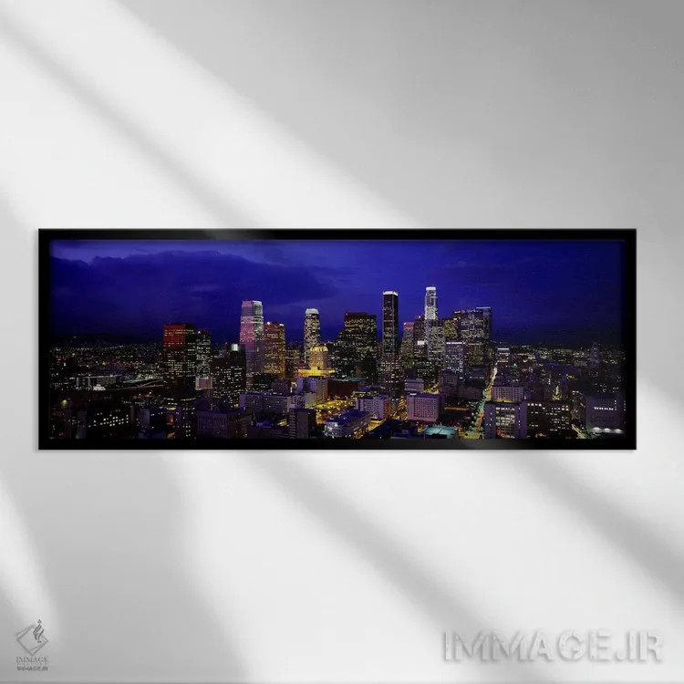 تابلو California, USA,آسمانخراشهای روشن در شب، لسآنجلس، کالیفرنیا، آمریکا اثر پانورامیک ایمجز (استودیو عکاسی عریض) - نمای قابدار مشکی