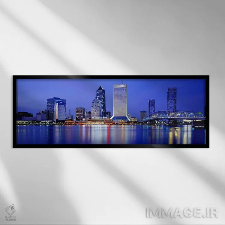تابلو Jacksonville, Florida, USA,شب، جکسونویل، فلوریدا، آمریکا اثر پانورامیک ایمجز (استودیو عکاسی عریض) - نمای قابدار مشکی