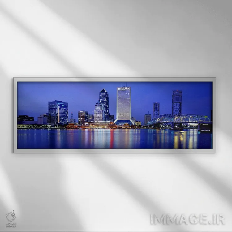 تابلو Jacksonville, Florida, USA,شب، جکسونویل، فلوریدا، آمریکا اثر پانورامیک ایمجز (استودیو عکاسی عریض) - نمای قابدار سفید