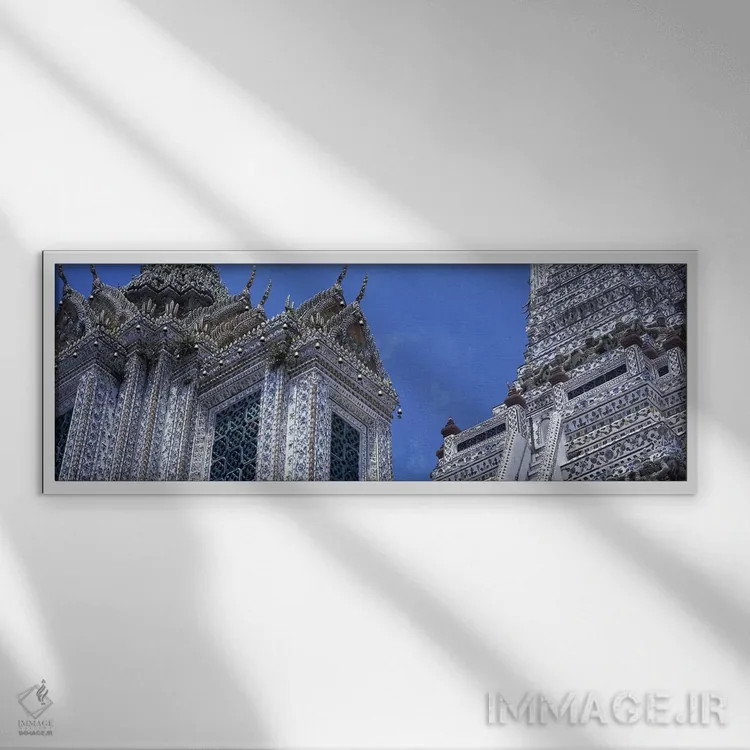 تابلو جزئیات معبد وات آرون، بانکوک، تایلند اثر پانورامیک ایمجز (استودیو عکاسی عریض) - نمای قابدار سفید