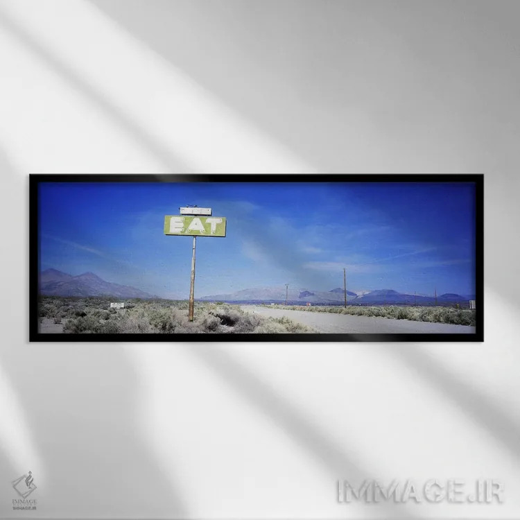 تابلو Highway 395, California, USA,تابلوی قدیمی یک کافه، بزرگراه ۳۹۵، کالیفرنیا، آمریکا اثر پانورامیک ایمجز (استودیو عکاسی عریض) - نمای قابدار مشکی