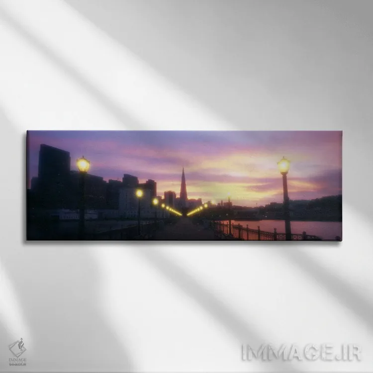 تابلو California, USA,فانوسهای روشن در یک اسکله، سانفرانسیسکو، کالیفرنیا، آمریکا اثر پانورامیک ایمجز (استودیو عکاسی عریض) - نمای روبهرو روی دیوار