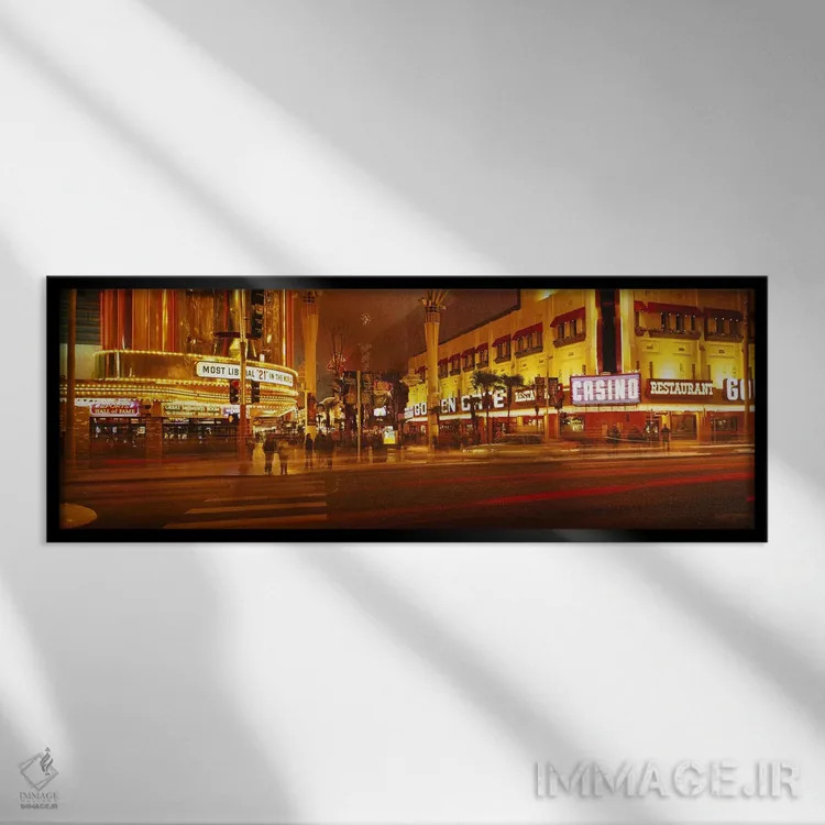 تابلو Las Vegas, Nevada, USA,کازینوی نورپردازیشده در شب، خیابان فریمانت، لاس وگاس، نوادا، آمریکا اثر پانورامیک ایمجز (استودیو عکاسی عریض) - نمای قابدار مشکی