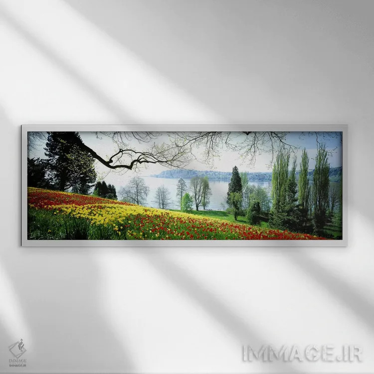 تابلو Mainau (Flower Island), Germany,گلها نزدیک خط ساحلی، مایناو (جزیره گلها)، آلمان اثر پانورامیک ایمجز (استودیو عکاسی عریض) - نمای قابدار سفید