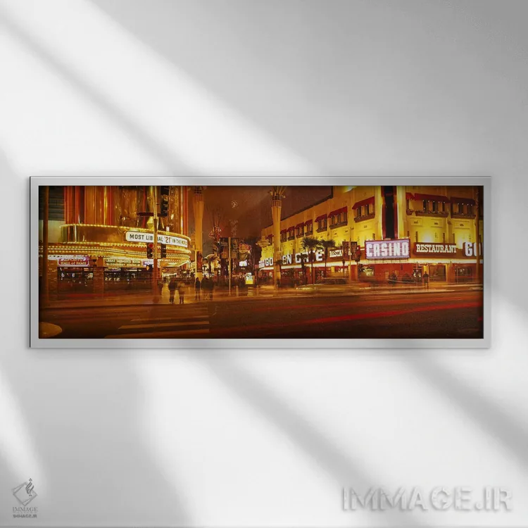 تابلو Las Vegas, Nevada, USA,کازینوی نورپردازیشده در شب، خیابان فریمانت، لاس وگاس، نوادا، آمریکا اثر پانورامیک ایمجز (استودیو عکاسی عریض) - نمای قابدار سفید