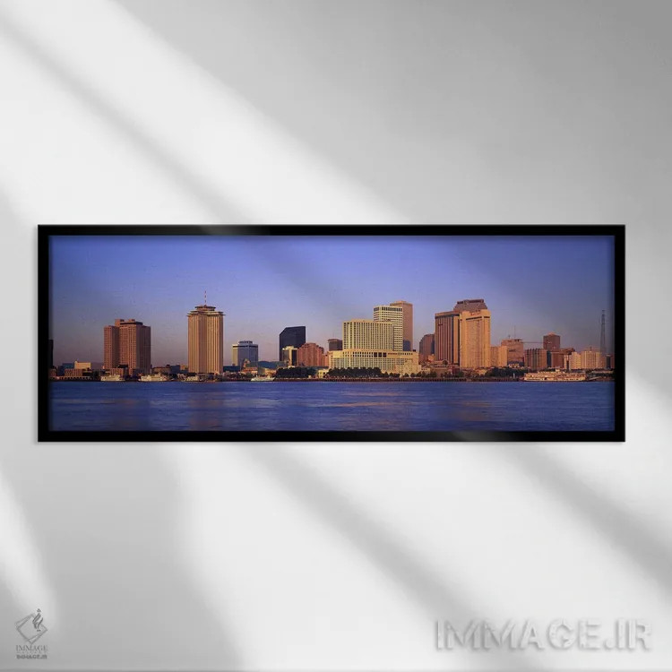 تابلو Skyline, New Orleans, Louisiana, USA,طلوع آفتاب، افق شهر، نیواورلئان، لوئیزیانا، آمریکا اثر پانورامیک ایمجز (استودیو عکاسی عریض) - نمای قابدار مشکی
