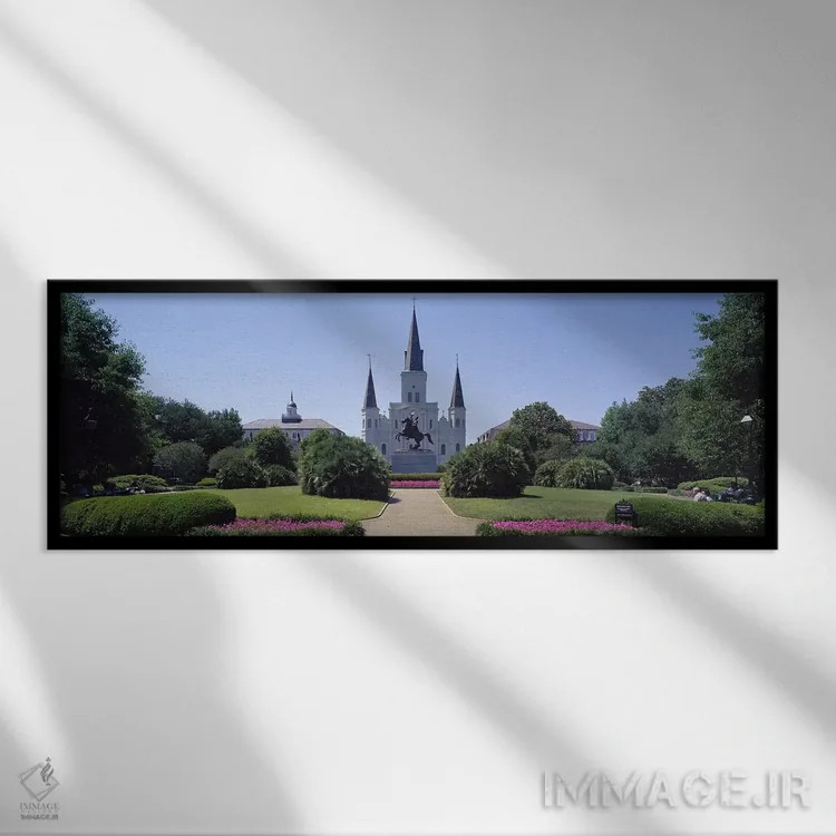 تابلو کلیسای جامع سنت لوئی، میدان جکسون، نیواورلئان، لوئیزیانا، آمریکا اثر پانورامیک ایمجز (استودیو عکاسی عریض) - نمای قابدار مشکی