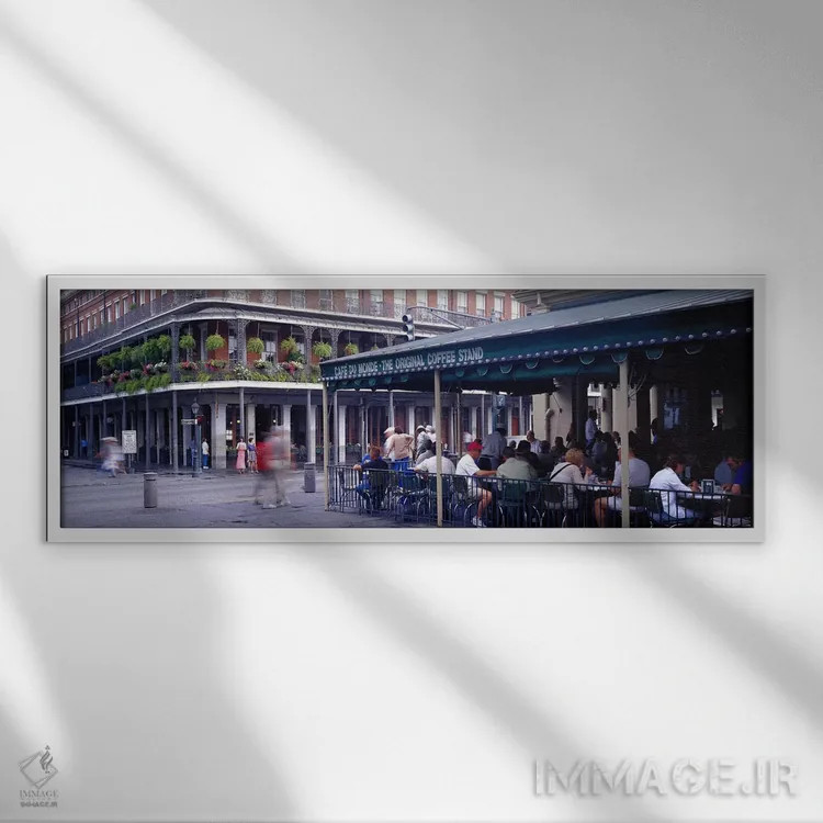 تابلو کافه دو مونده، منطقه فرانسوی، نیواورلئان، لوئیزیانا اثر پانورامیک ایمجز (استودیو عکاسی عریض) - نمای قابدار سفید