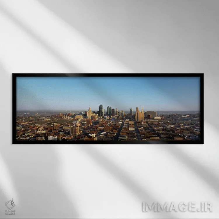 تابلو Kansas City, Missouri, USA,نمای هوایی از شهر، کانزاس سیتی، میسوری، آمریکا اثر پانورامیک ایمجز (استودیو عکاسی عریض) - نمای قابدار مشکی