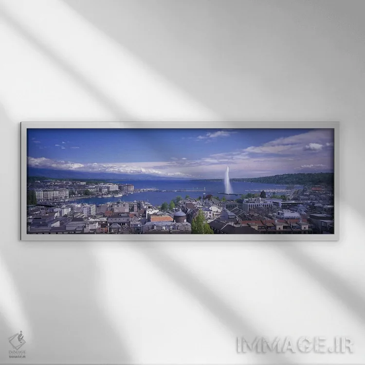 تابلو Lake Geneva, Geneva, Switzerland,چشمانداز ساحلی، دریاچه ژنو، ژنو، سوئیس اثر پانورامیک ایمجز (استودیو عکاسی عریض) - نمای قابدار سفید