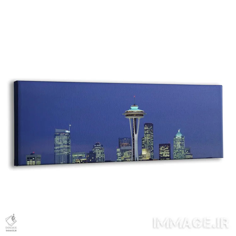 تابلو Space Needle, Seattle, King County, Washington State, USA,ساختمانهای روشن در شب، اسپیس نیدل، سیاتل، شهرستان کینگ، ایالت واشینگتن، آمریکا اثر پانورامیک ایمجز (استودیو عکاسی عریض) - نمای پرسپکتیو محصول