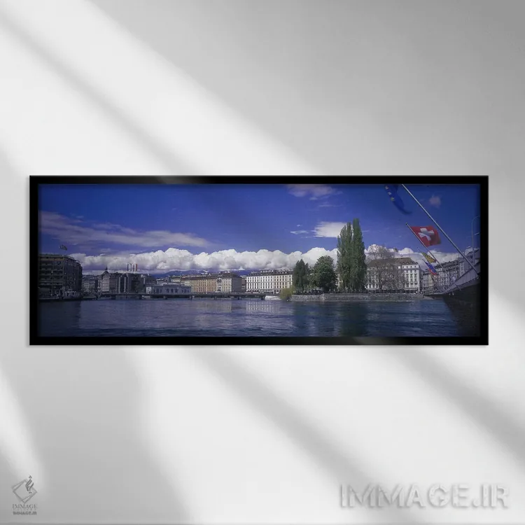 تابلو رود رون، ژنو، سوئیس اثر پانورامیک ایمجز (استودیو عکاسی عریض) - نمای قابدار مشکی