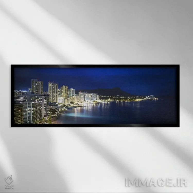 تابلو Waikiki, Honolulu, Oahu, Hawaii, USA,ساختمانها در ساحل وایکیکی، هونولولو، اوآهو، هاوایی، آمریکا اثر پانورامیک ایمجز (استودیو عکاسی عریض) - نمای قابدار مشکی