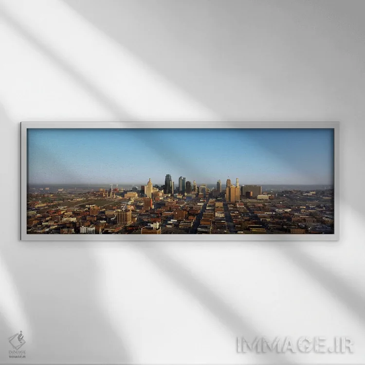 تابلو Kansas City, Missouri, USA,نمای هوایی از شهر، کانزاس سیتی، میسوری، آمریکا اثر پانورامیک ایمجز (استودیو عکاسی عریض) - نمای قابدار سفید