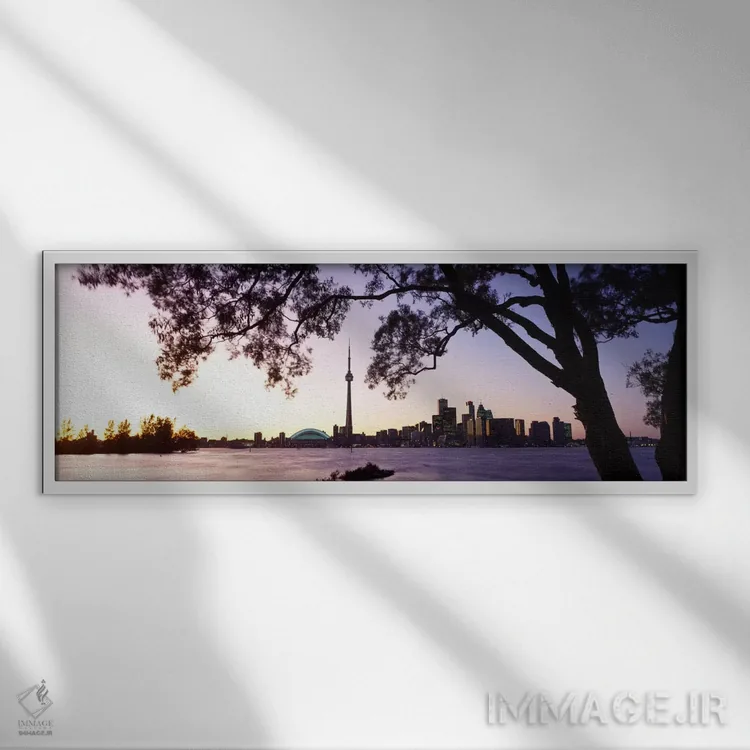 تابلو افق برج CN و اسکایدوم، تورنتو، انتاریو، کانادا اثر پانورامیک ایمجز (استودیو عکاسی عریض) - نمای قابدار سفید