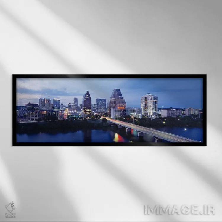 تابلو Austin, Texas, USA,شب، آستین، تگزاس، آمریکا اثر پانورامیک ایمجز (استودیو عکاسی عریض) - نمای قابدار مشکی