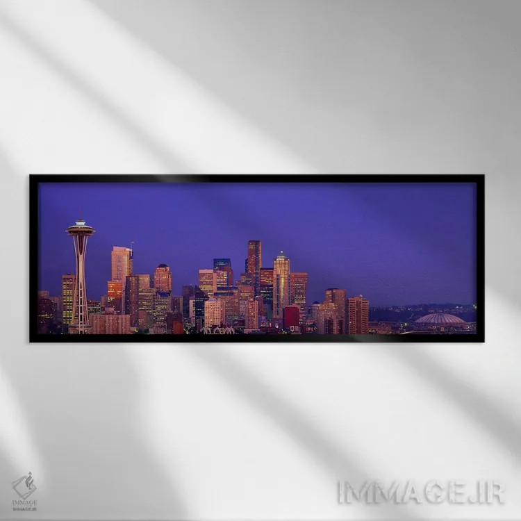تابلو Washington, Seattle, cityscape at twilight,آمریکا، واشینگتن، سیاتل، منظره شهر در گرگومیش اثر پانورامیک ایمجز (استودیو عکاسی عریض) - نمای قابدار مشکی