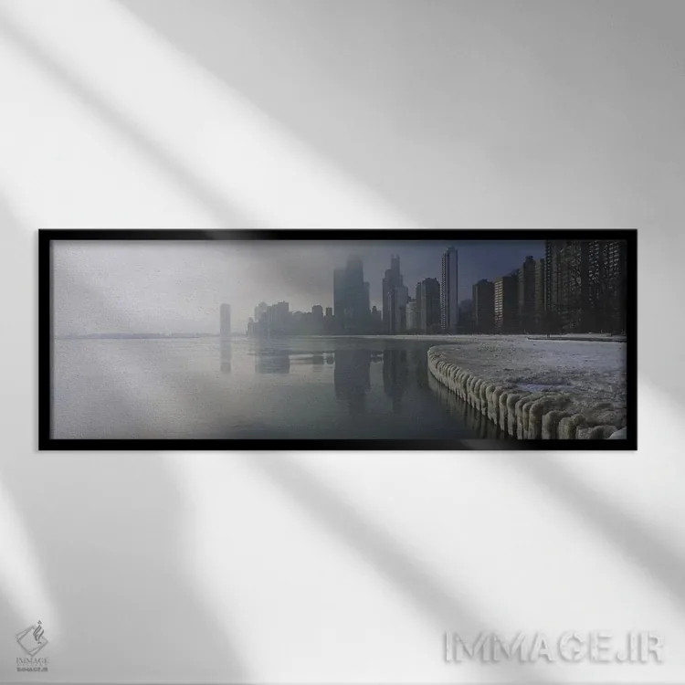 تابلو Lake Michigan, Navy Pier, Michigan, Chicago, Cook County, Illinois, USA,ساختمانها در ساحل، دریاچه میشیگان، اسکله نیروی دریایی، میشیگان، شیکاگو، شهرستان کوک، ایلینوی، آمریکا اثر پانورامیک ایمجز (استودیو عکاسی عریض) - نمای قابدار مشکی