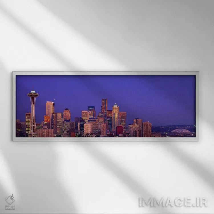 تابلو Washington, Seattle, cityscape at twilight,آمریکا، واشینگتن، سیاتل، منظره شهر در گرگومیش اثر پانورامیک ایمجز (استودیو عکاسی عریض) - نمای قابدار سفید