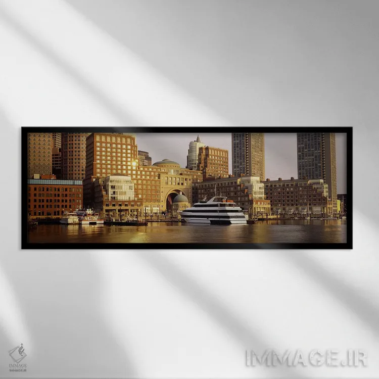 تابلو Boston, Suffolk County, Massachusetts, USA,ساختمانها در ساحل، بوستون، شهرستان سوفولک، ماساچوست، آمریکا اثر پانورامیک ایمجز (استودیو عکاسی عریض) - نمای قابدار مشکی
