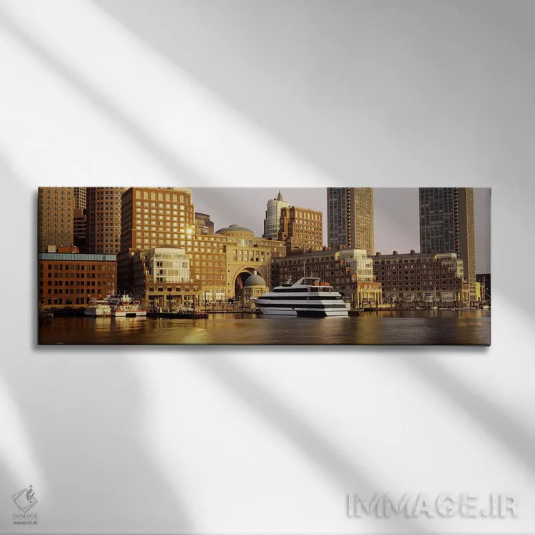 تابلو Boston, Suffolk County, Massachusetts, USA,ساختمانها در ساحل، بوستون، شهرستان سوفولک، ماساچوست، آمریکا اثر پانورامیک ایمجز (استودیو عکاسی عریض) - نمای روبهرو روی دیوار