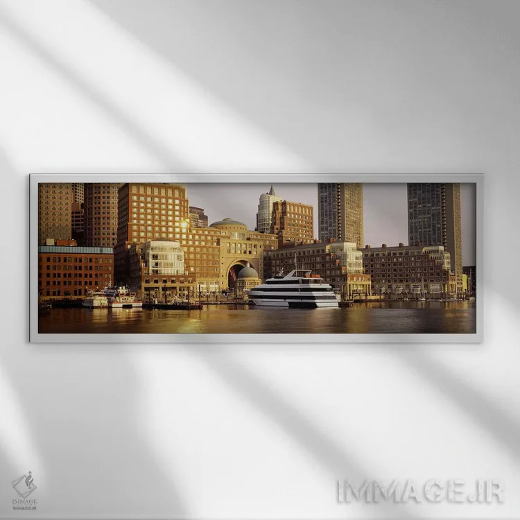 تابلو Boston, Suffolk County, Massachusetts, USA,ساختمانها در ساحل، بوستون، شهرستان سوفولک، ماساچوست، آمریکا اثر پانورامیک ایمجز (استودیو عکاسی عریض) - نمای قابدار سفید