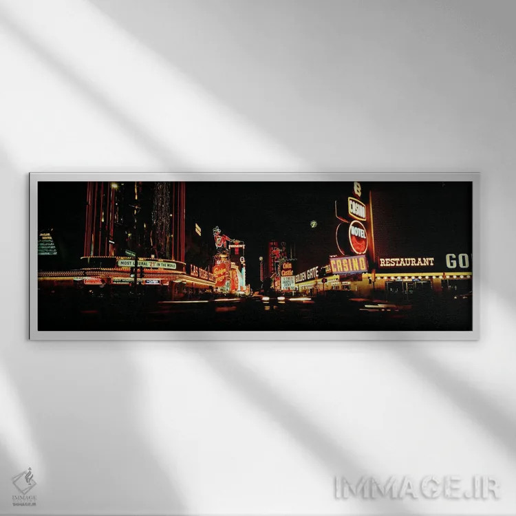 تابلو Fremont St,نئونهای مرکز شهر لاس وگاس، خیابان فریمانت اثر پانورامیک ایمجز (استودیو عکاسی عریض) - نمای قابدار سفید