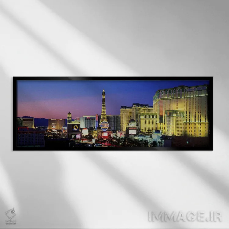 تابلو Las Vegas, Nevada, USA,استریپ در غروب، لاس وگاس، نوادا، آمریکا اثر پانورامیک ایمجز (استودیو عکاسی عریض) - نمای قابدار مشکی