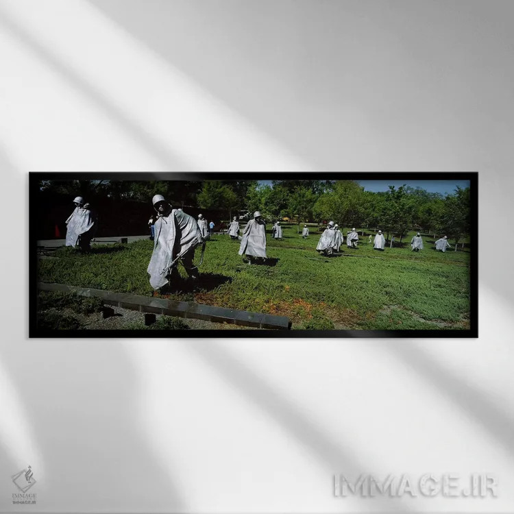 تابلو Washington DC, Korean War Memorial, Statues in the field,آمریکا، واشنگتن دیسی، یادبود جنگ کره، مجسمهها در میدان اثر پانورامیک ایمجز (استودیو عکاسی عریض) - نمای قابدار مشکی