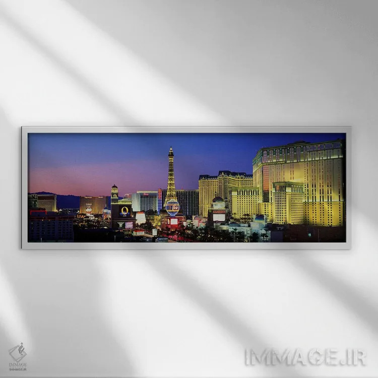 تابلو Las Vegas, Nevada, USA,استریپ در غروب، لاس وگاس، نوادا، آمریکا اثر پانورامیک ایمجز (استودیو عکاسی عریض) - نمای قابدار سفید