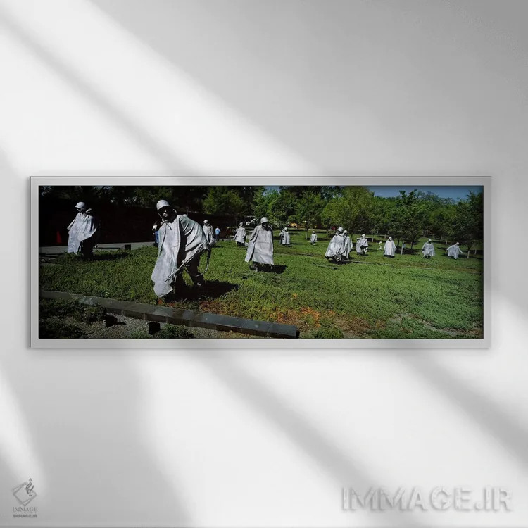 تابلو Washington DC, Korean War Memorial, Statues in the field,آمریکا، واشنگتن دیسی، یادبود جنگ کره، مجسمهها در میدان اثر پانورامیک ایمجز (استودیو عکاسی عریض) - نمای قابدار سفید