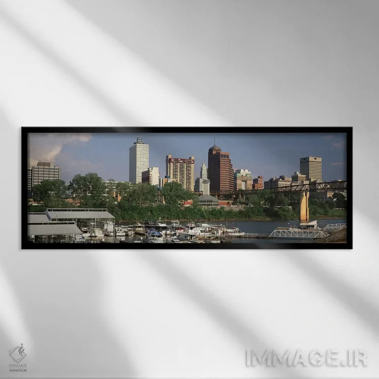تابلو Memphis, Tennessee, USA,قایقهای پهلوگرفته در بندر، جزیره ماد، ممفیس، تنسی، آمریکا اثر پانورامیک ایمجز (استودیو عکاسی عریض) - نمای قابدار مشکی